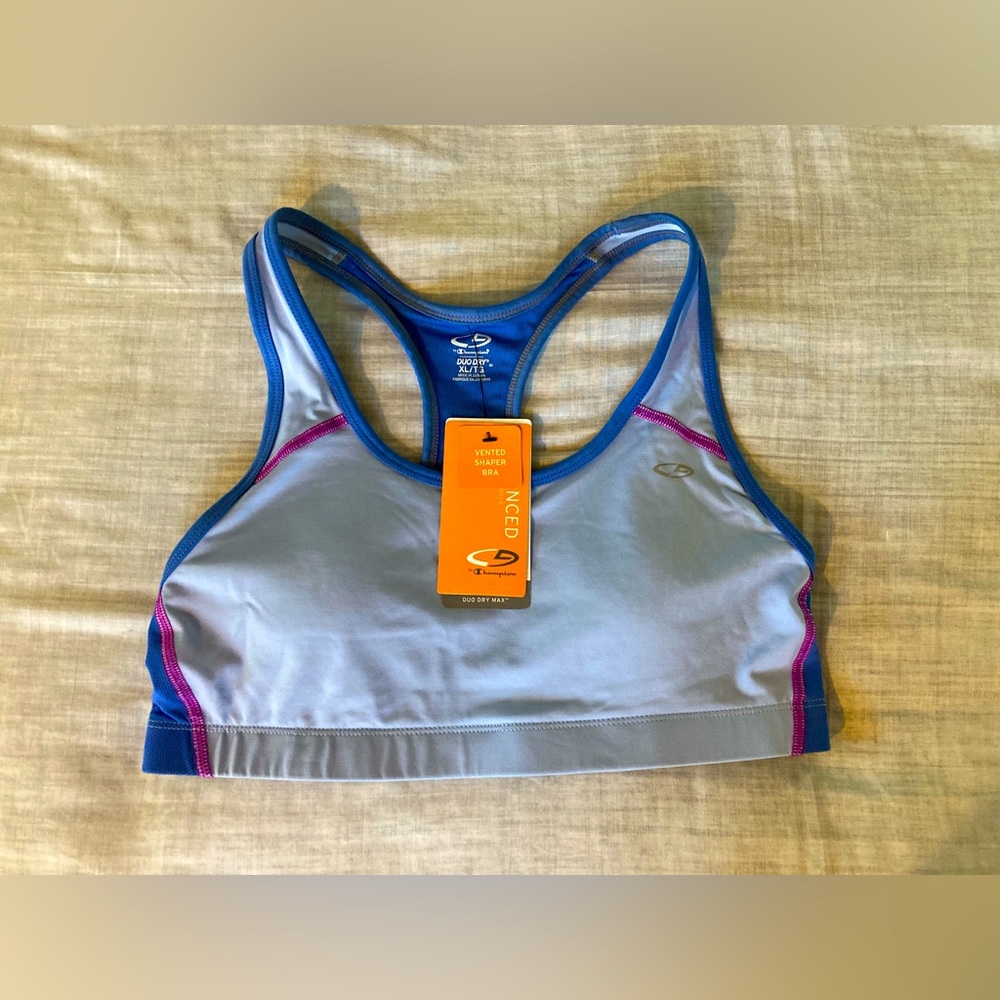 Champion NWT duo dry power shaper sports bra blue/pink/periwinkle XL